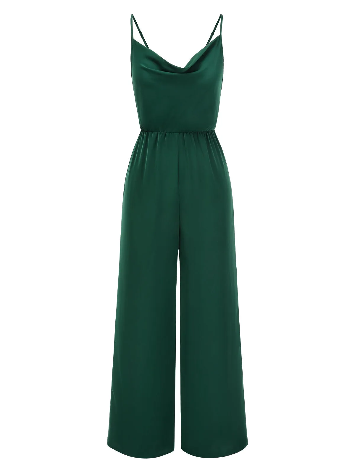 Dark Green 1930s Solid Spaghetti Straps Cowl Neck Jumpsuit sold by Retro Stage