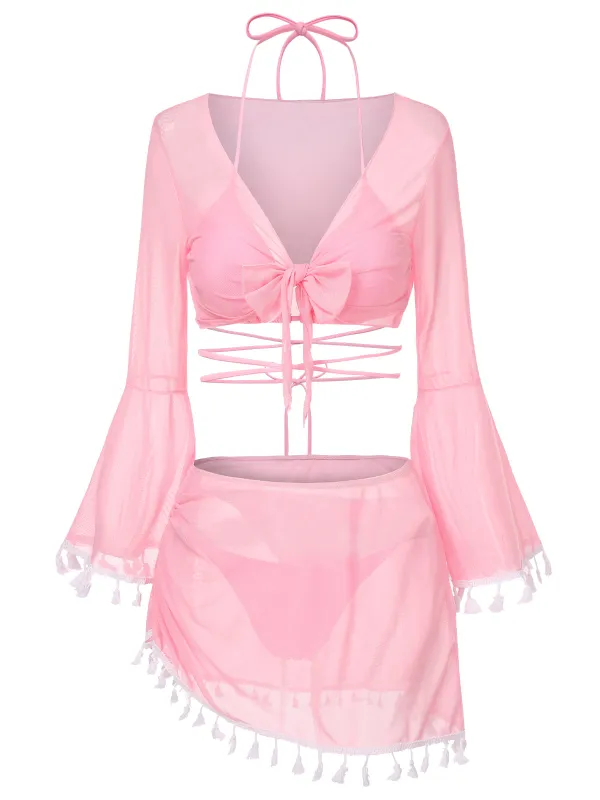 4PCS 1940s Fringe V-Neck Swimsuit & Cover-Up made by Retro Stage