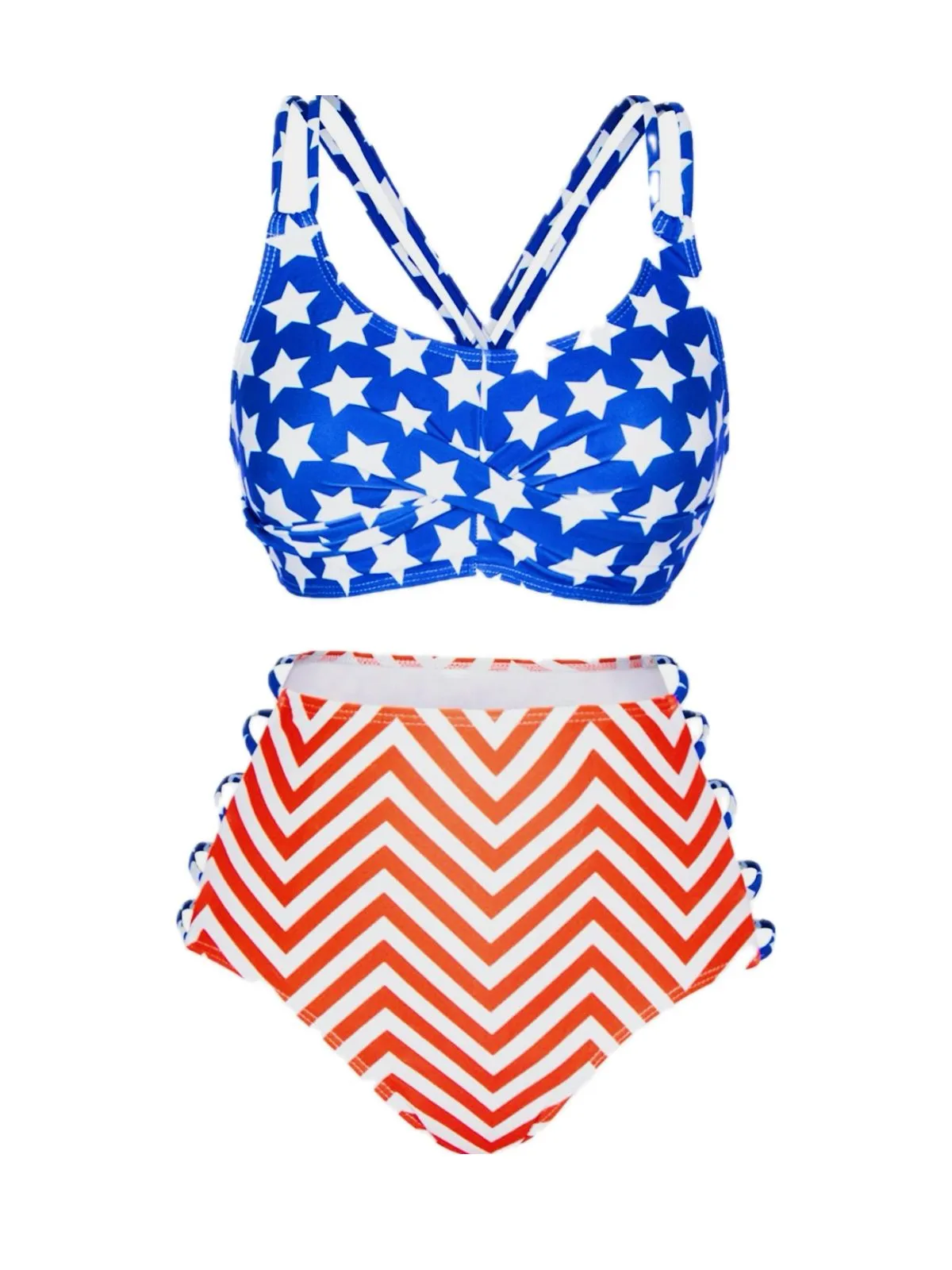 Multicolor 1950s Stars Chevron Stripes Swimsuit sold by Retro Stage