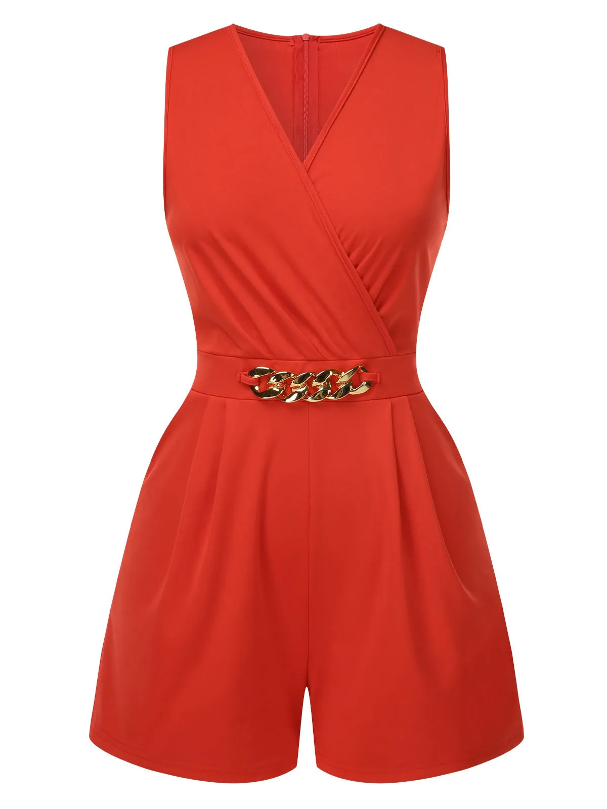 Solid 1960s Surplice V-Neck Sleeveless Chain Romper sold by Retro Stage product image thumbnail 4