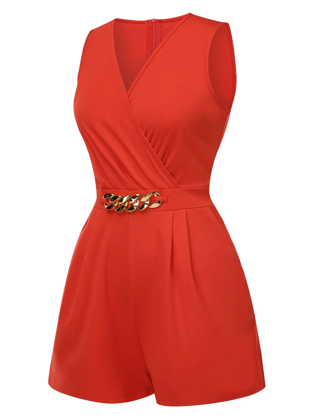 Solid 1960s Surplice V-Neck Sleeveless Chain Romper sold by Retro Stage product image thumbnail 5