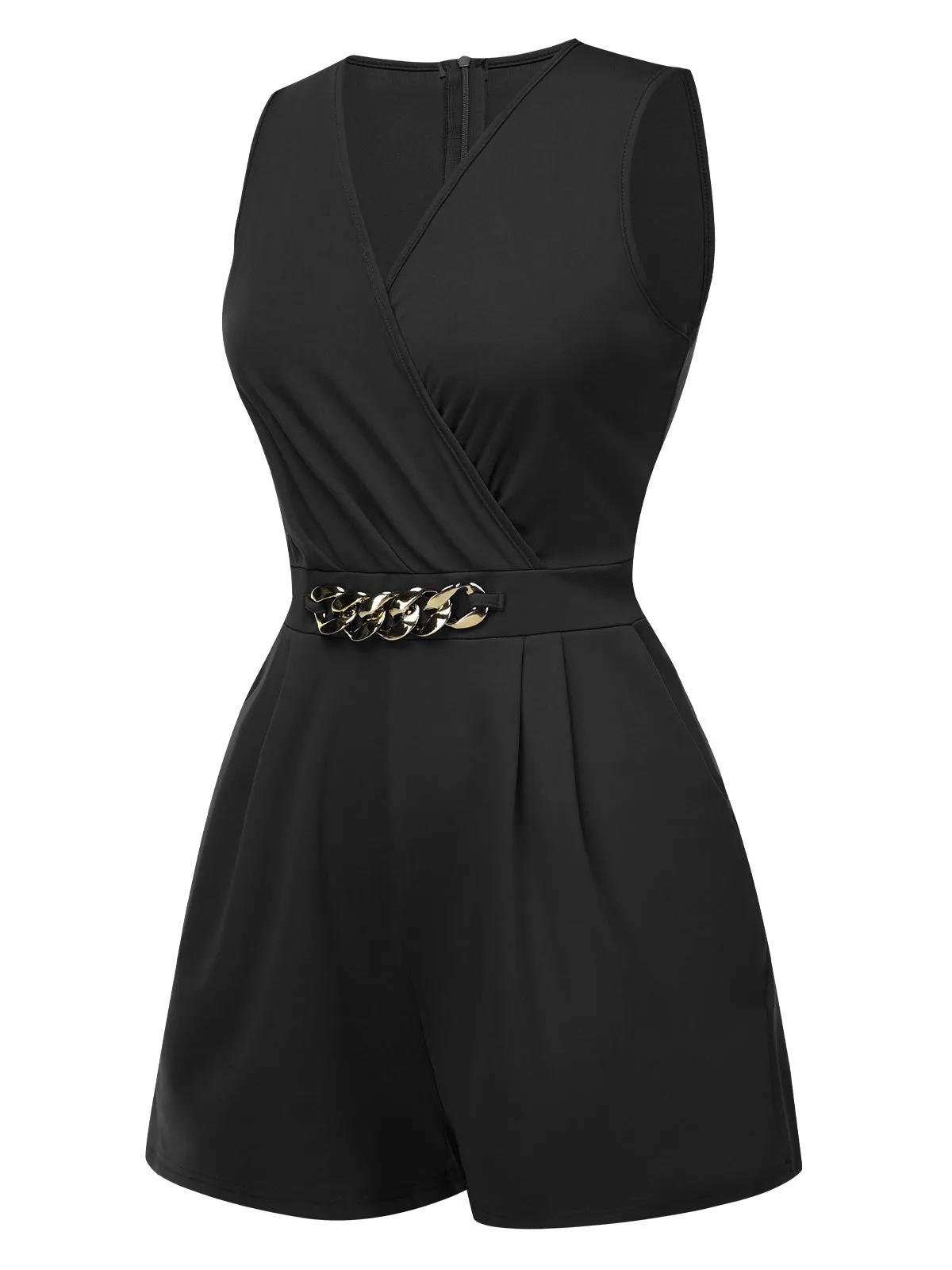 Solid 1960s Surplice V-Neck Sleeveless Chain Romper sold by Retro Stage product image thumbnail 2