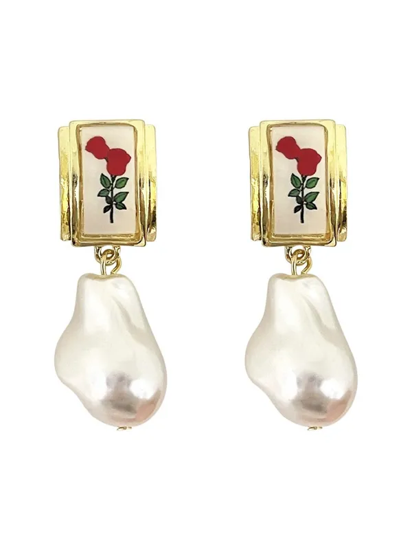 Rose Baroque Pearl Pendant Earrings sold by Retro Stage