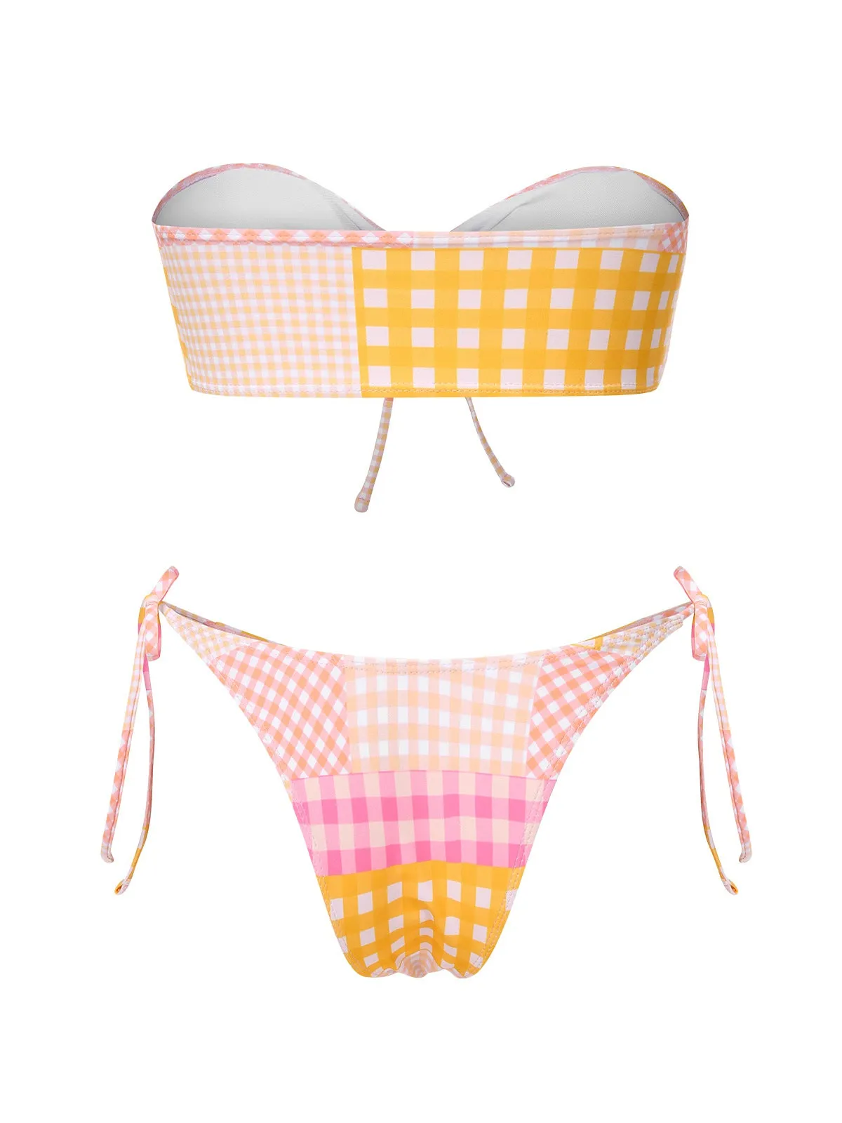 Pink 1970s Gingham Plaid Bandeau Bikini Set sold by Retro Stage product image thumbnail 3