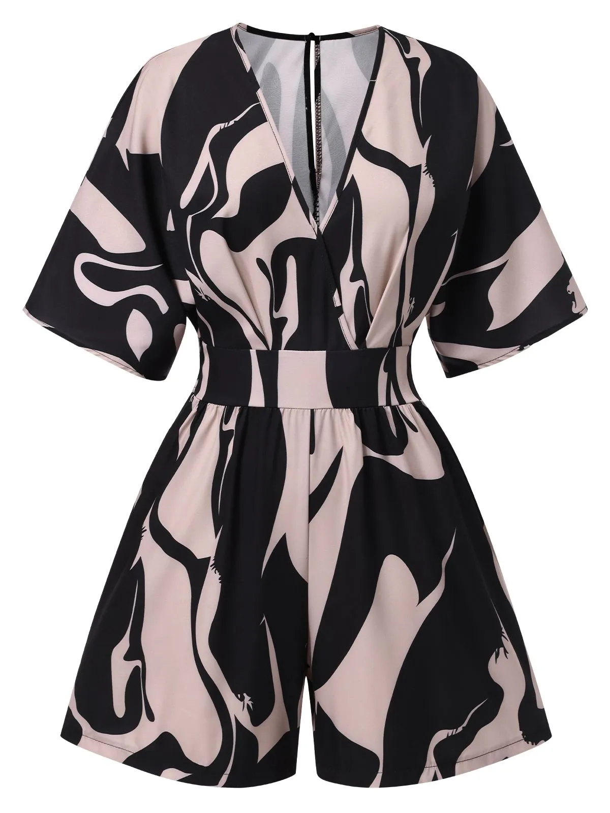 Multicolor 1940s Surplice V-Neck Printed Batwing Romper sold by Retro Stage