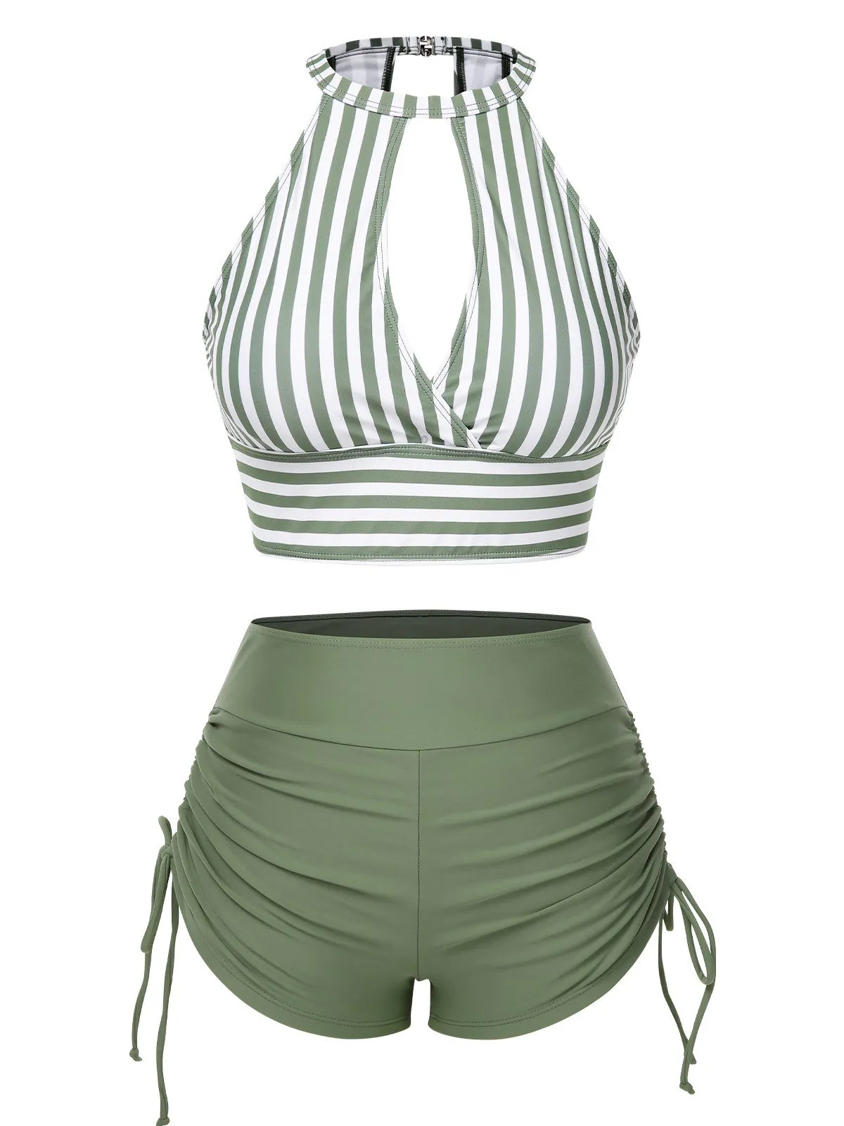 1950s Round Neck Halter Hollow Striped Swimsuit sold by Retro Stage product image thumbnail 4
