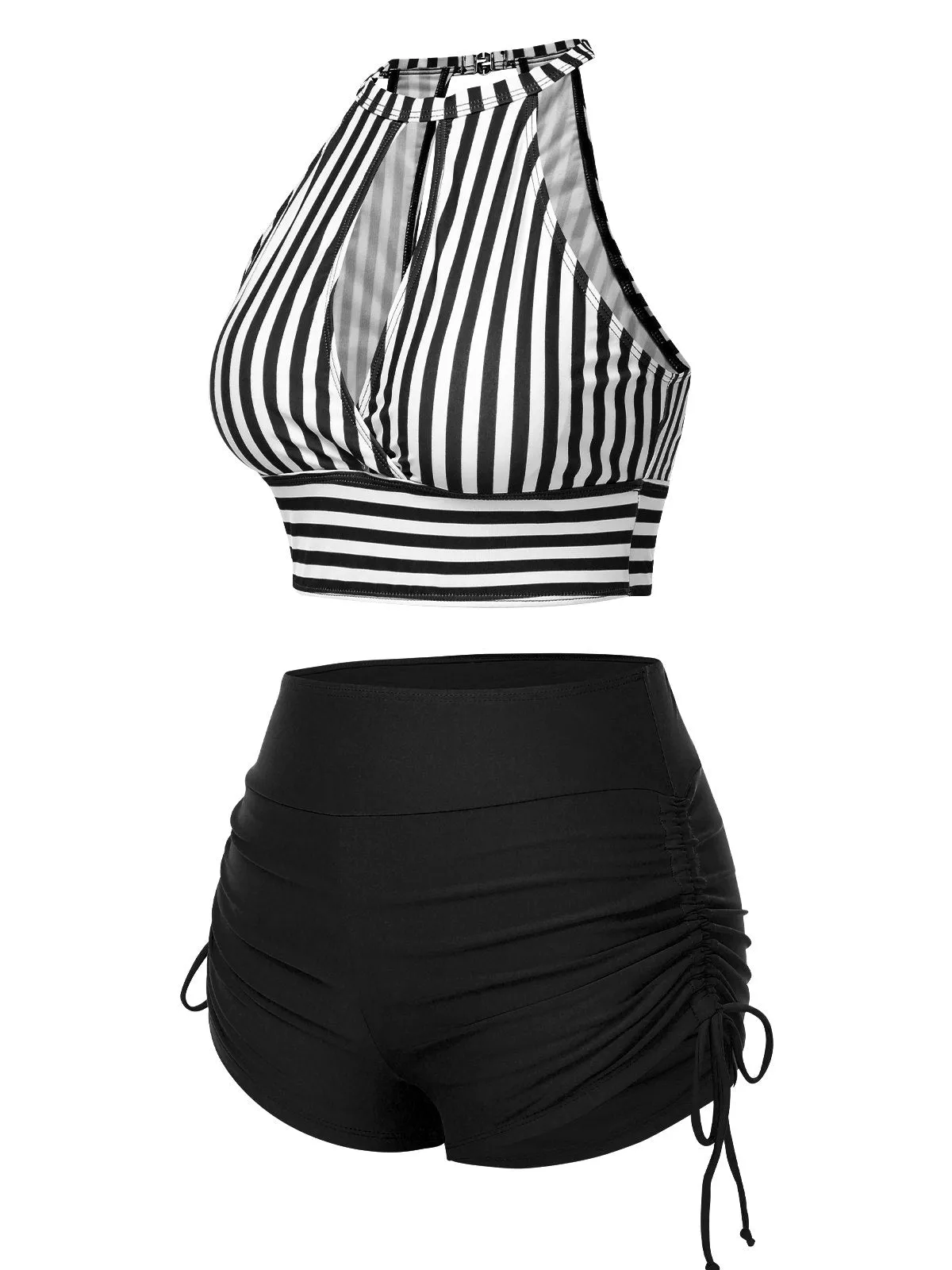 1950s Round Neck Halter Hollow Striped Swimsuit sold by Retro Stage product image thumbnail 2