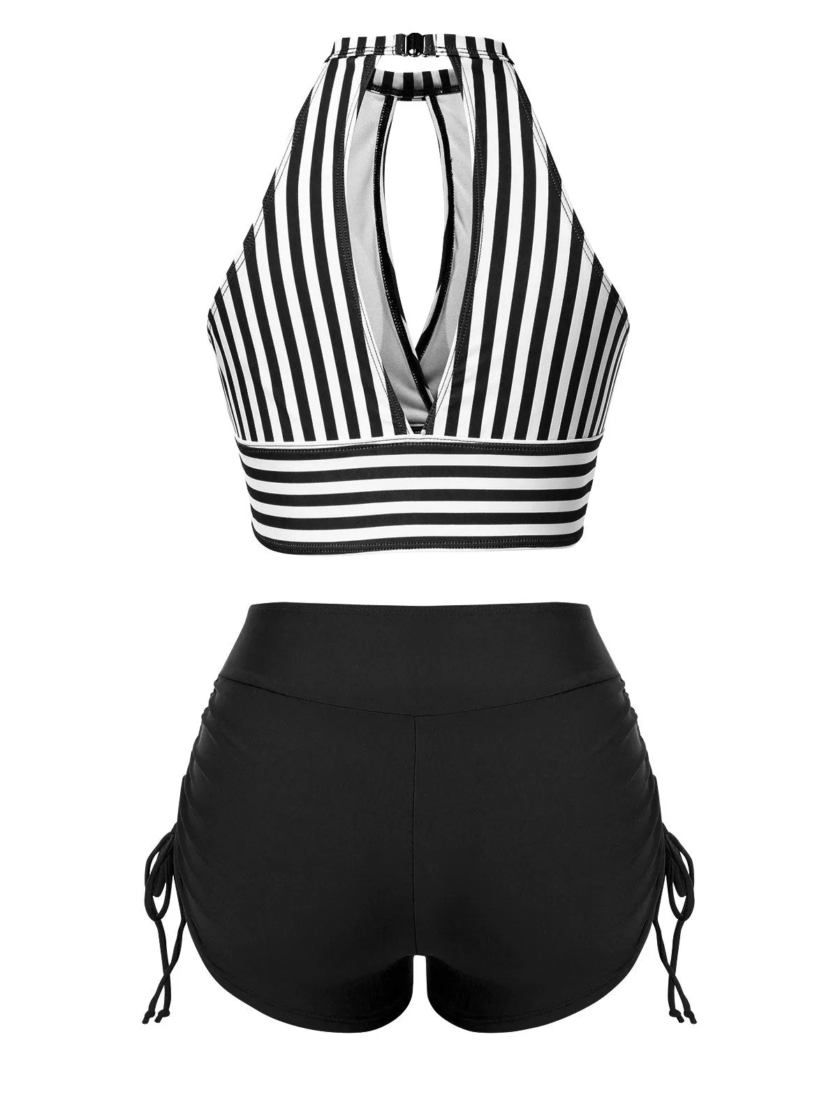 1950s Round Neck Halter Hollow Striped Swimsuit sold by Retro Stage product image thumbnail 3
