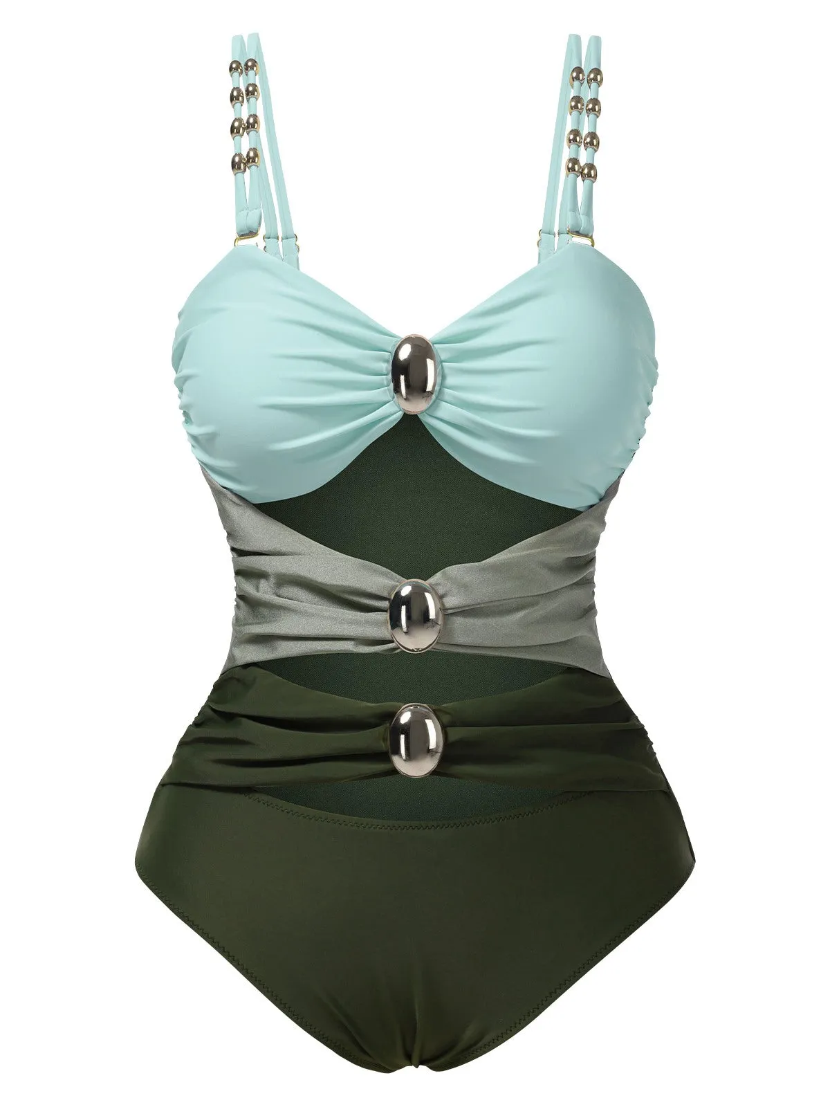 1950s Metal Button Hollow One-Piece Swimsuit sold by Retro Stage