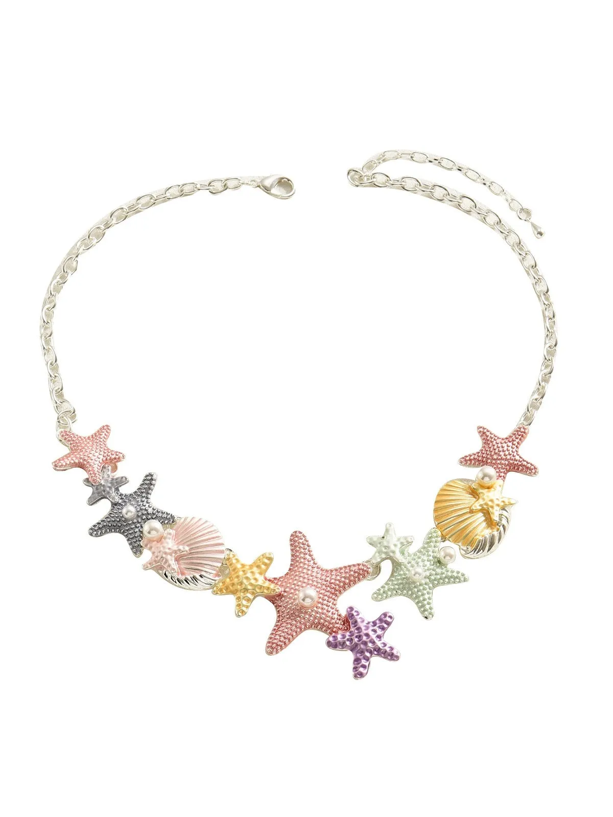 Starfish Seashell Pearl Inlaid Chain Necklace sold by Retro Stage