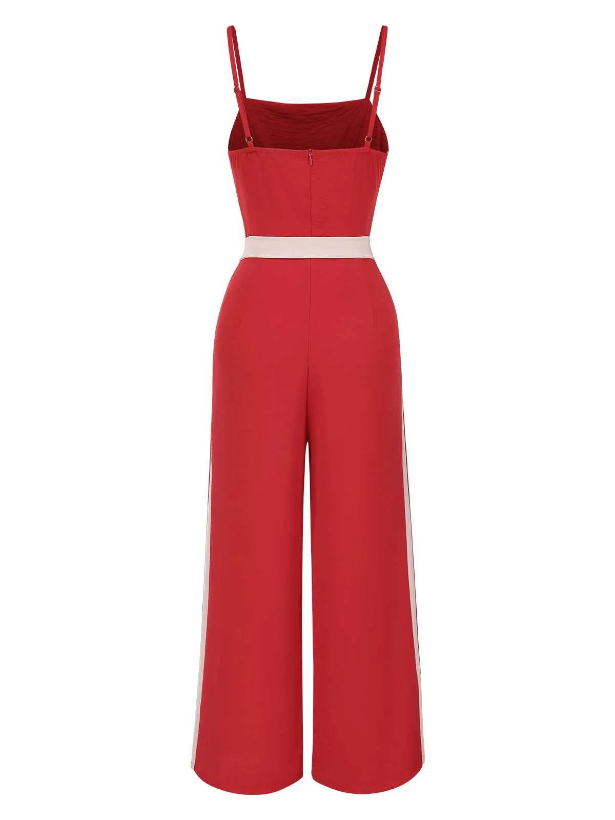 Red 1970s Spaghetti Strap Belted Stripe Jumpsuit sold by Retro Stage product image thumbnail 2