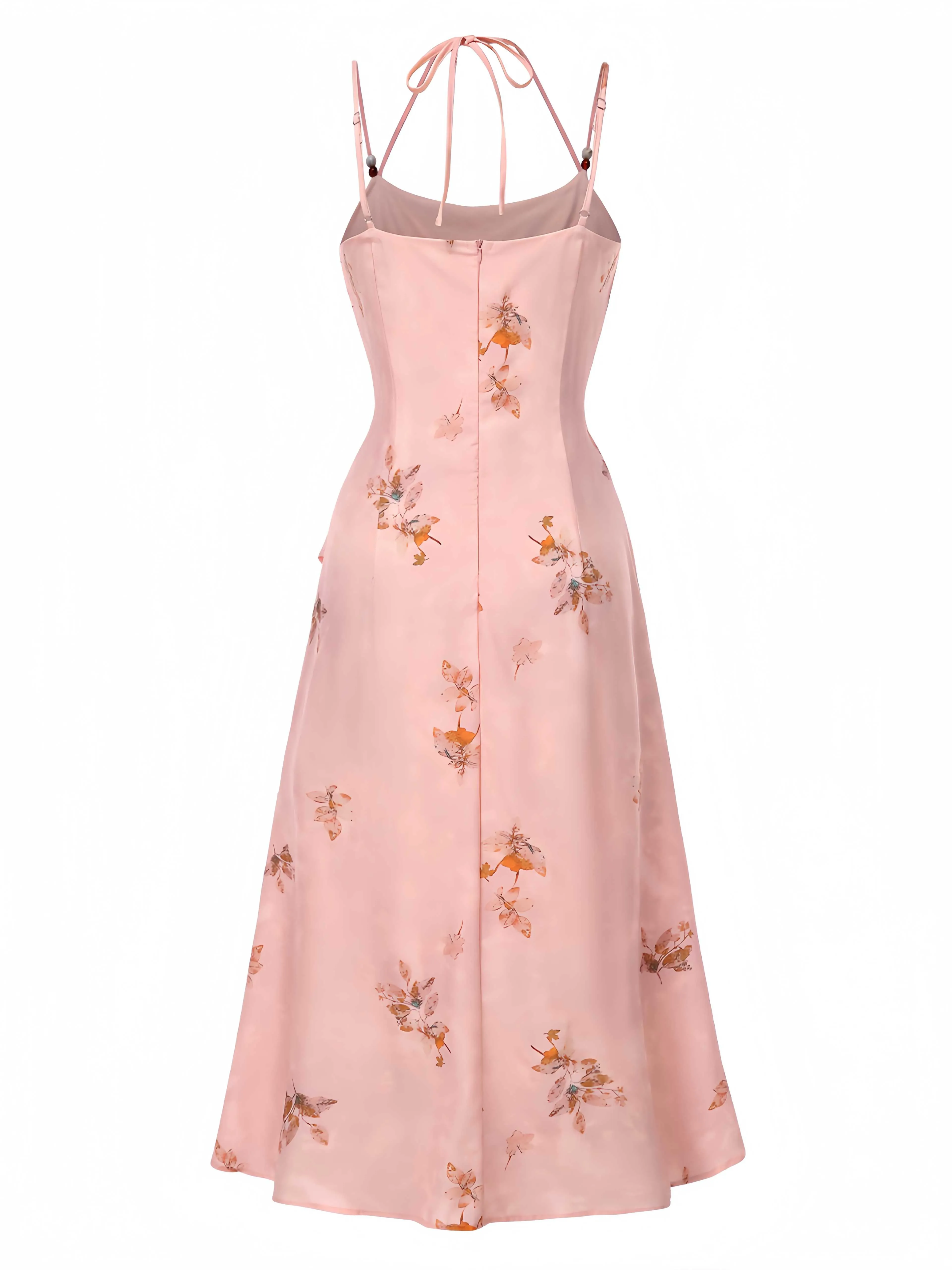 Pink 1930s Halter Strap Floral Satin Dress sold by Retro Stage product image thumbnail 2