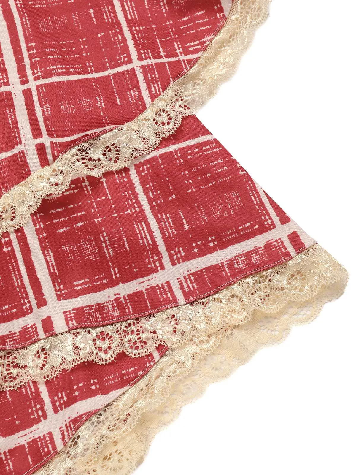 Red 1960s Irregular Layered Hem Plaid Suspender Dress sold by Retro Stage product image thumbnail 3