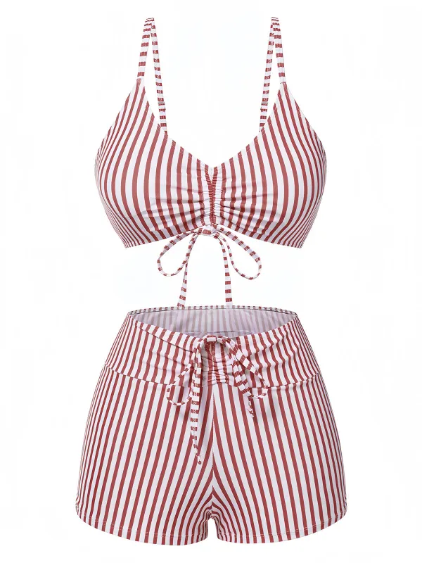 1930s Drawstring Straps Vertical Stripe Boxer Bikini sold by Retro Stage