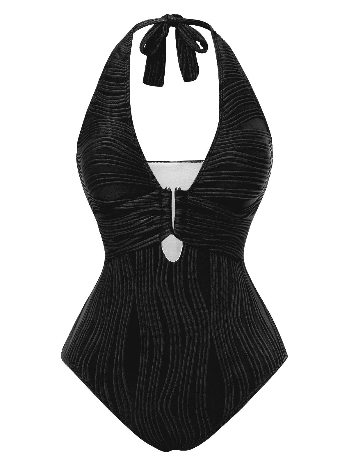 1950s Halter Hollow U-Ring Textured Swimsuit sold by Retro Stage product image thumbnail 5