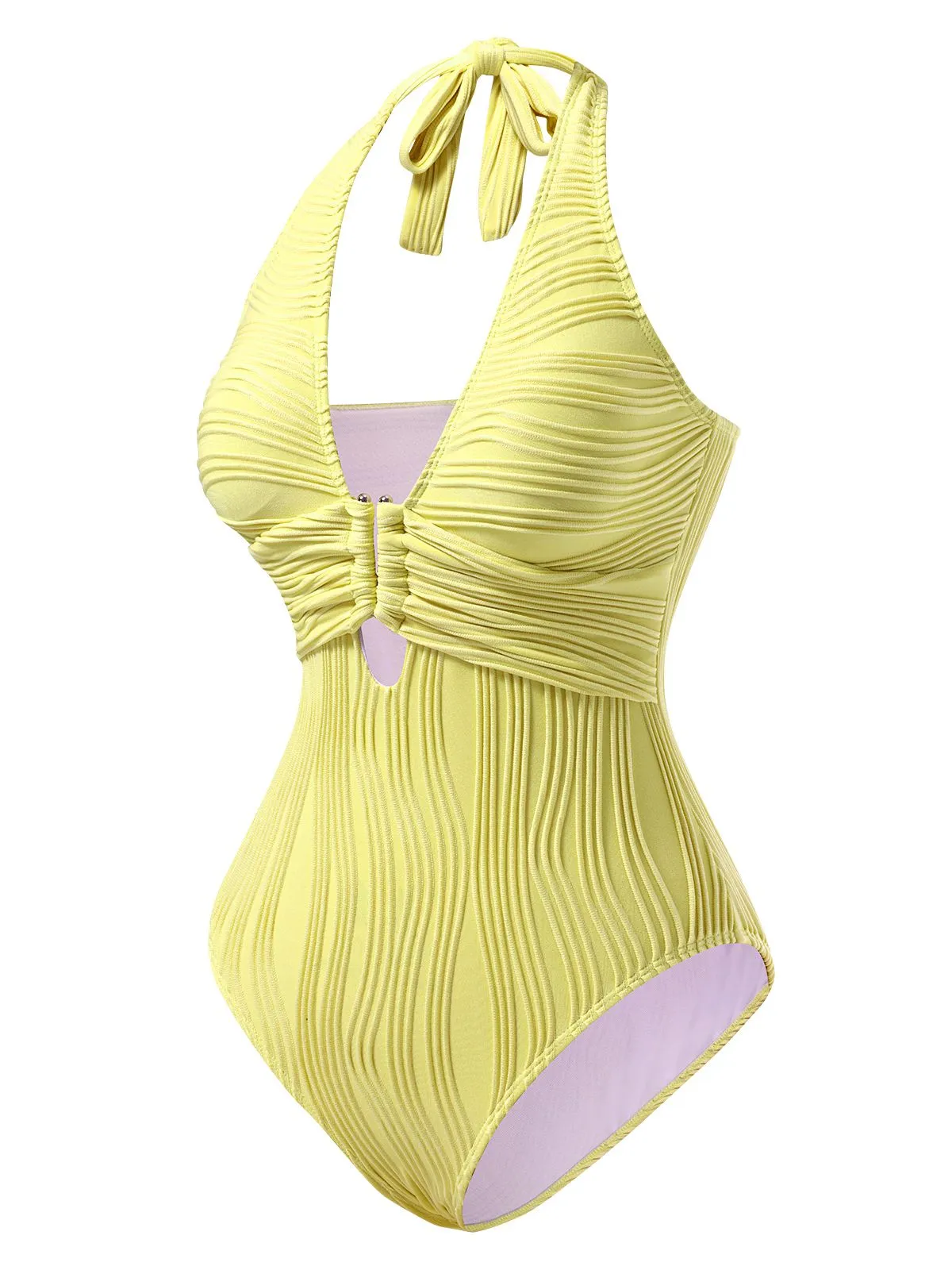 1950s Halter Hollow U-Ring Textured Swimsuit sold by Retro Stage product image thumbnail 2