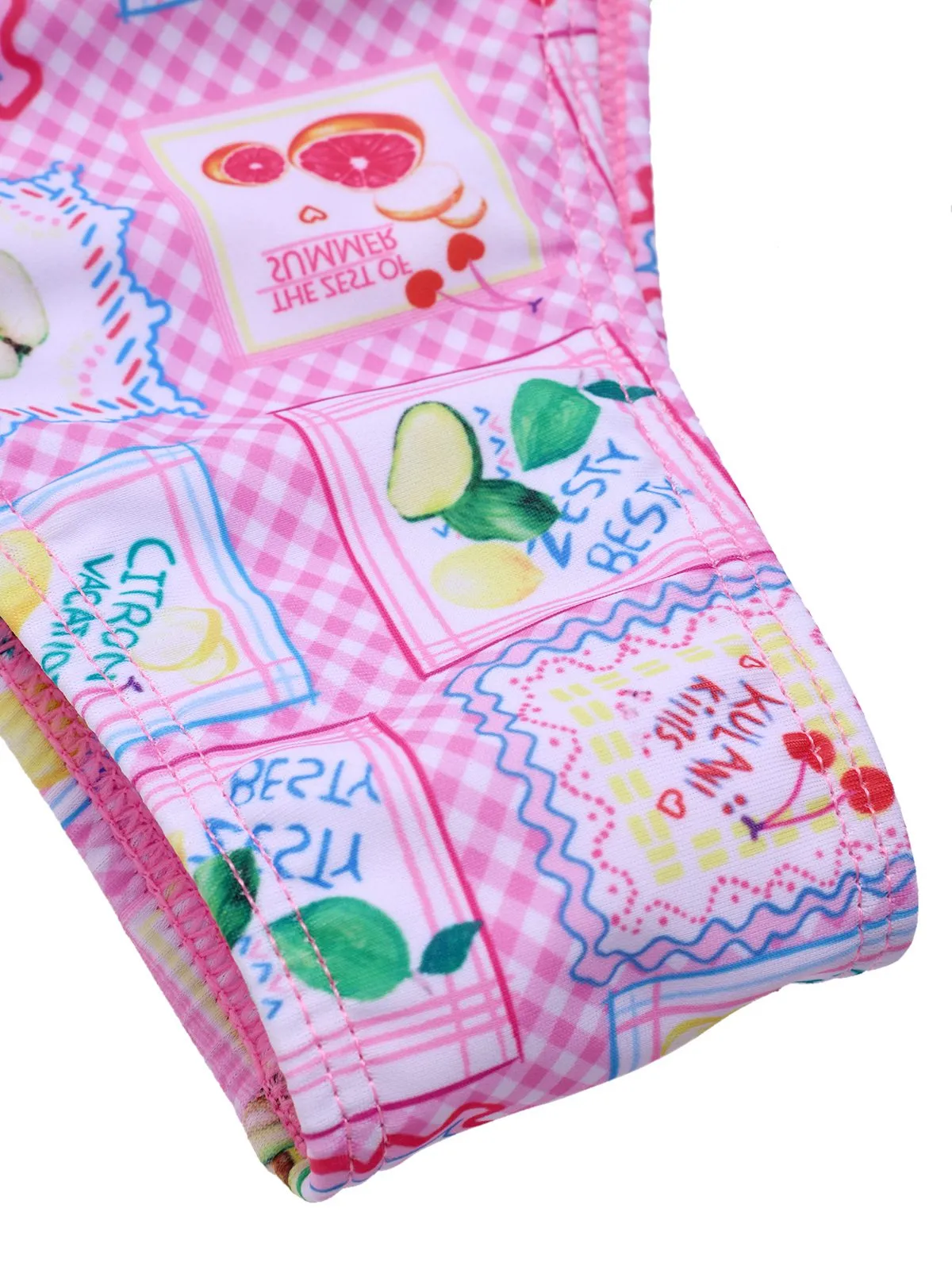 Pink 1960s Fruits Plaid Halter Bikini Set sold by Retro Stage product image thumbnail 3