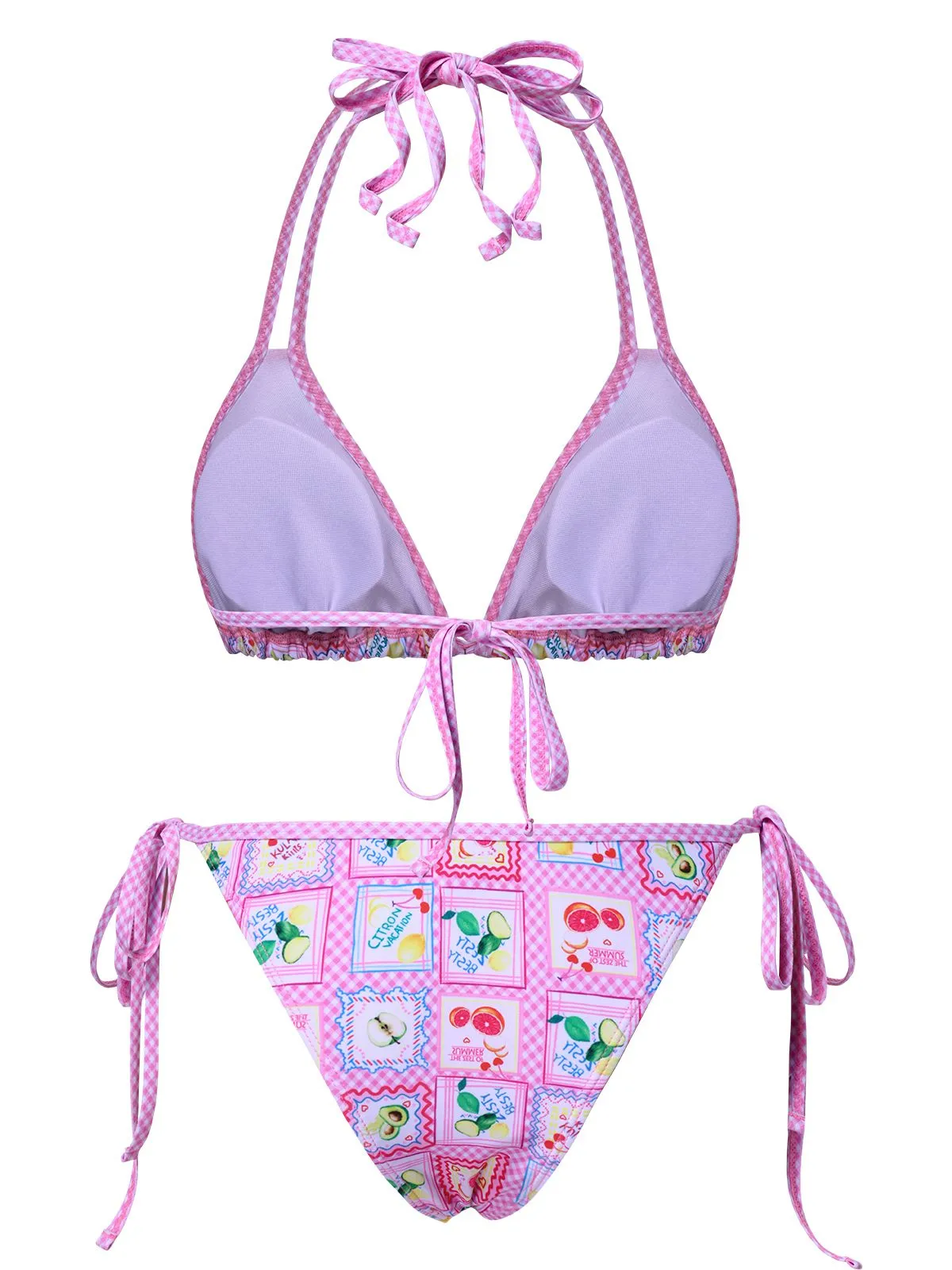 Pink 1960s Fruits Plaid Halter Bikini Set sold by Retro Stage product image thumbnail 2
