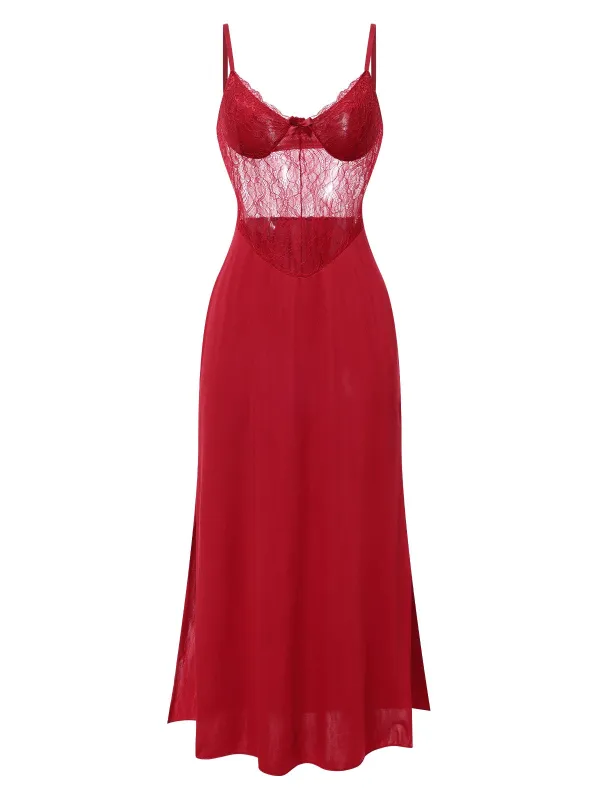 1930s Solid Spaghetti Strap Lace Chiffon Nightdress sold by Retro Stage