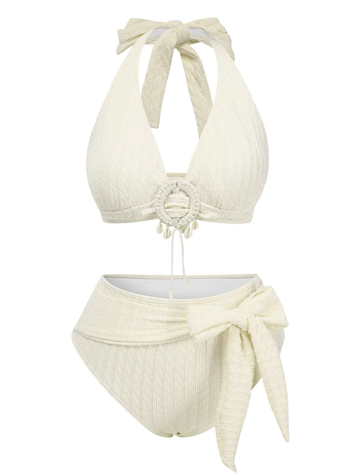 1950s Deep V-Neck Textured Seashell Halter Swimsuit sold by Retro Stage product image thumbnail 5