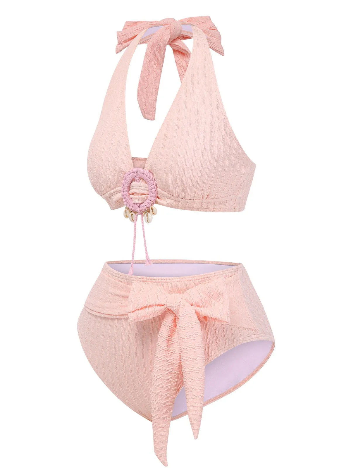 1950s Deep V-Neck Textured Seashell Halter Swimsuit sold by Retro Stage product image thumbnail 2