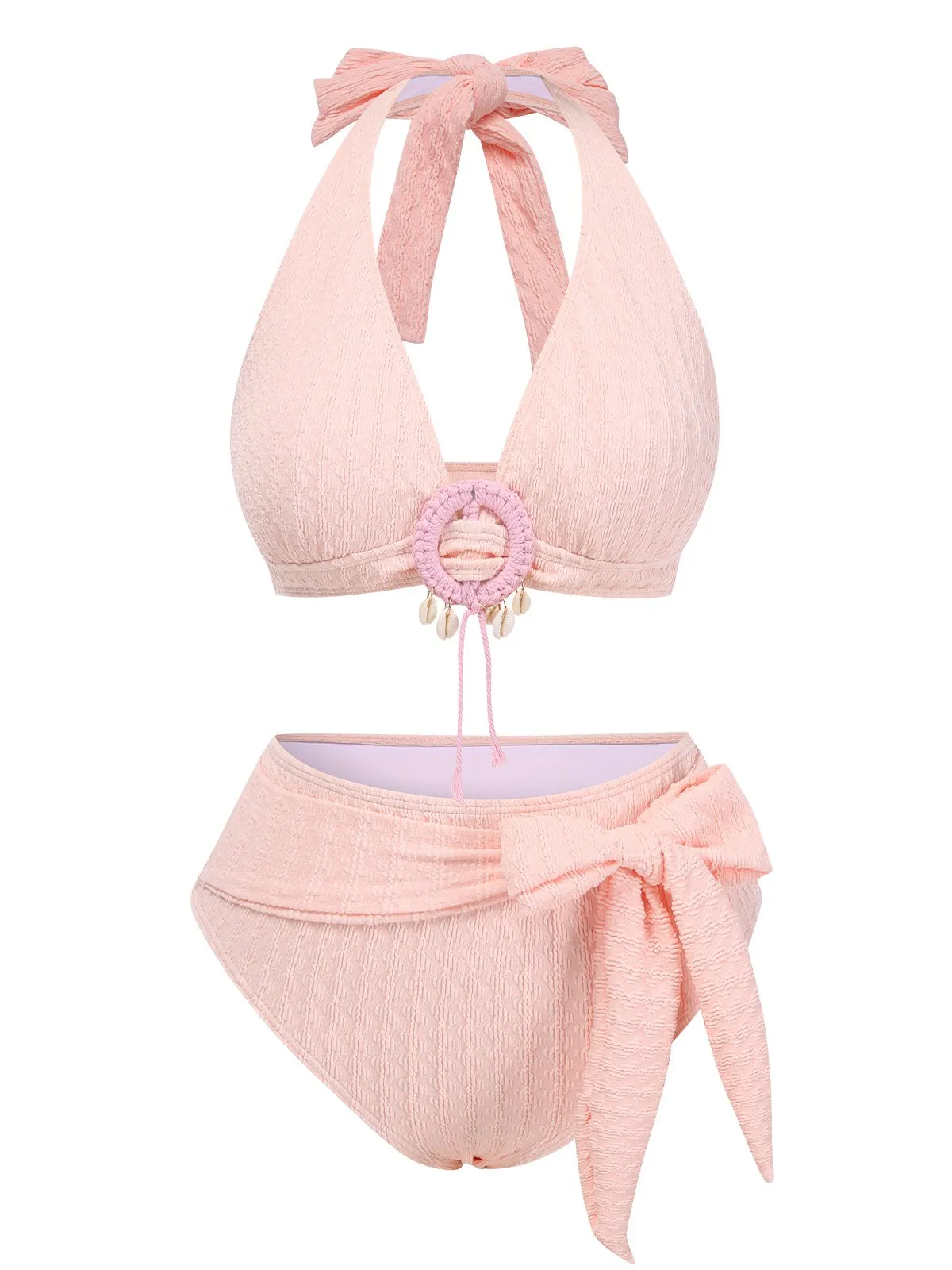 1950s Deep V-Neck Textured Seashell Halter Swimsuit sold by Retro Stage