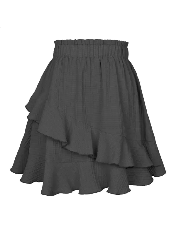 1940s Solid Irregular Ruffle Elastic Waist Skirt sold by Retro Stage