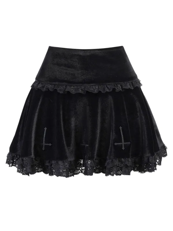 Black 1980s Solid Embroidered Lace Skirt sold by Retro Stage
