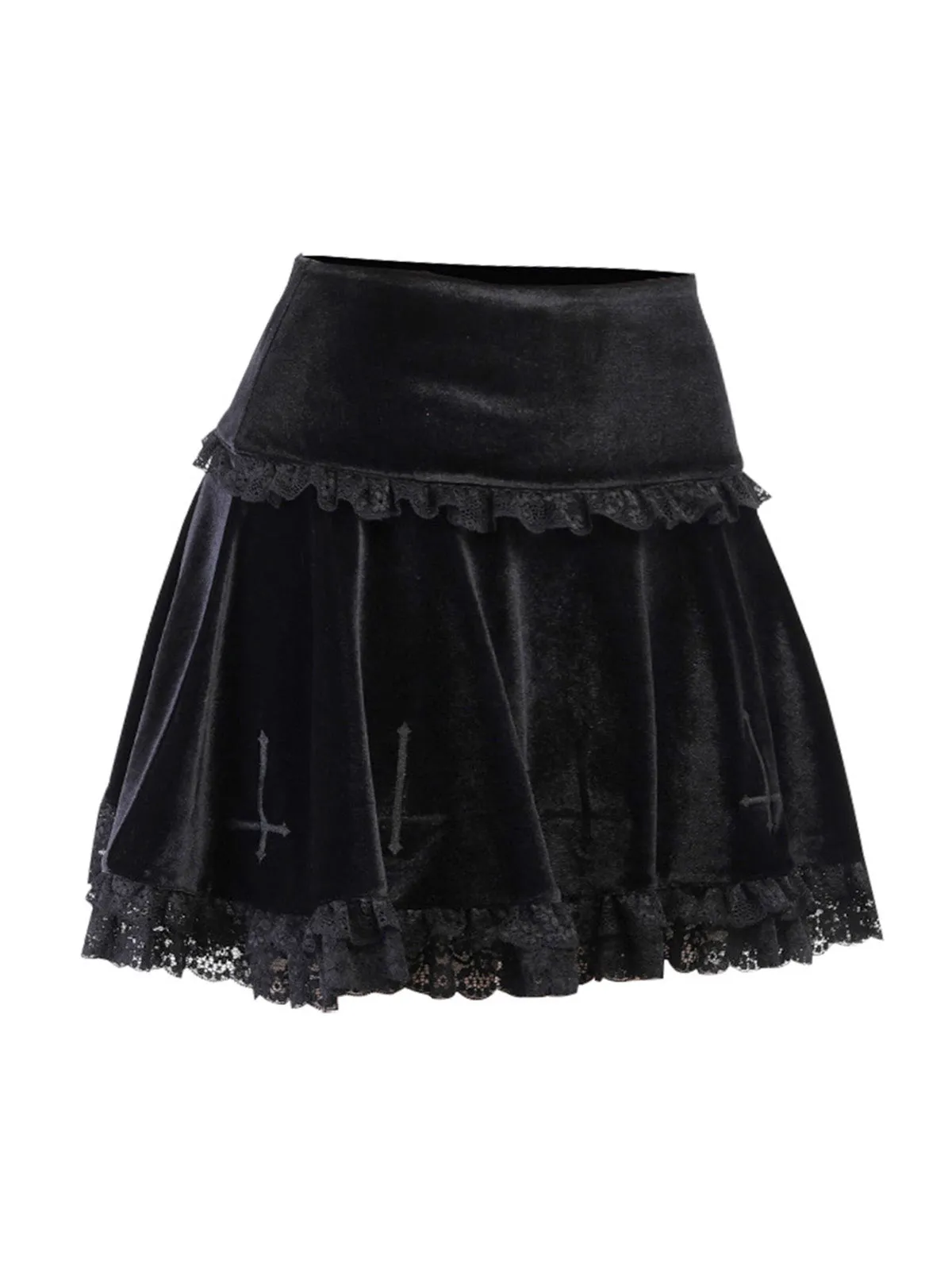 Black 1980s Solid Embroidered Lace Skirt sold by Retro Stage product image thumbnail 3