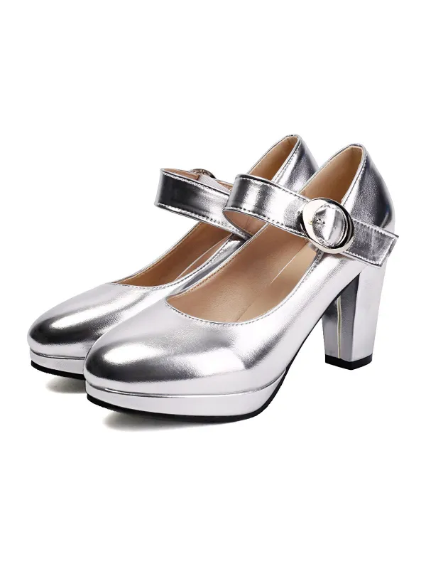 Vintage Metallic Color PU Leather Chunky Heels sold by Retro Stage