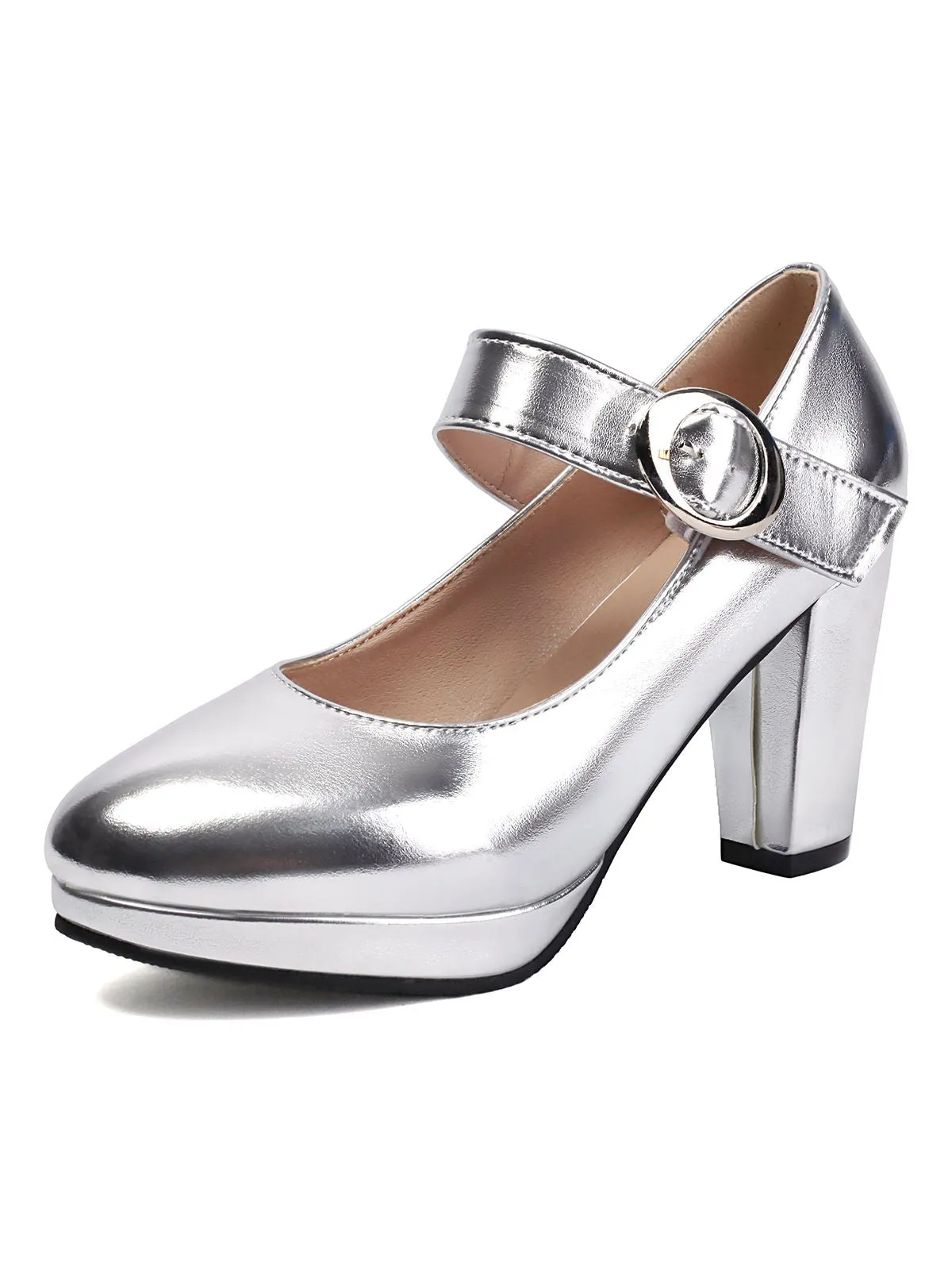 Vintage Metallic Color PU Leather Chunky Heels sold by Retro Stage product image thumbnail 3