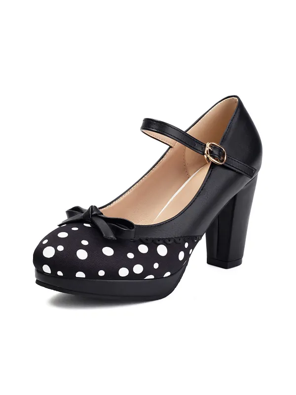 Polka Dot Round Toe Chunky Heels sold by Retro Stage