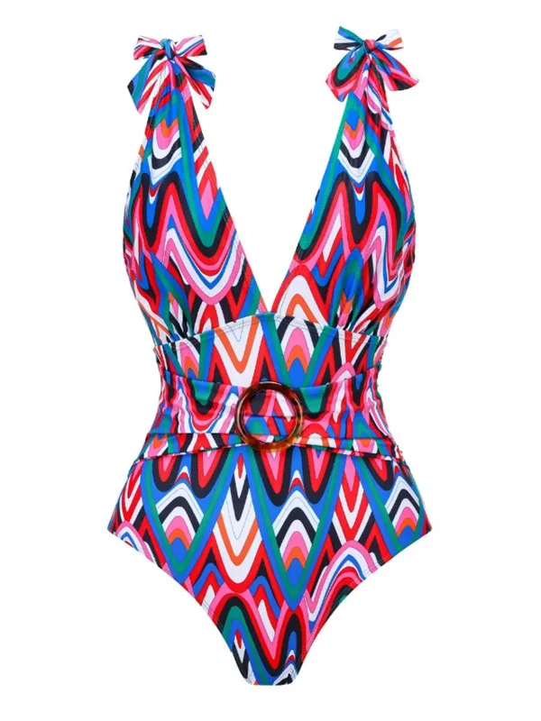 1970s Psychedelic Chevron Deep V-Neck Swimsuit sold by Retro Stage