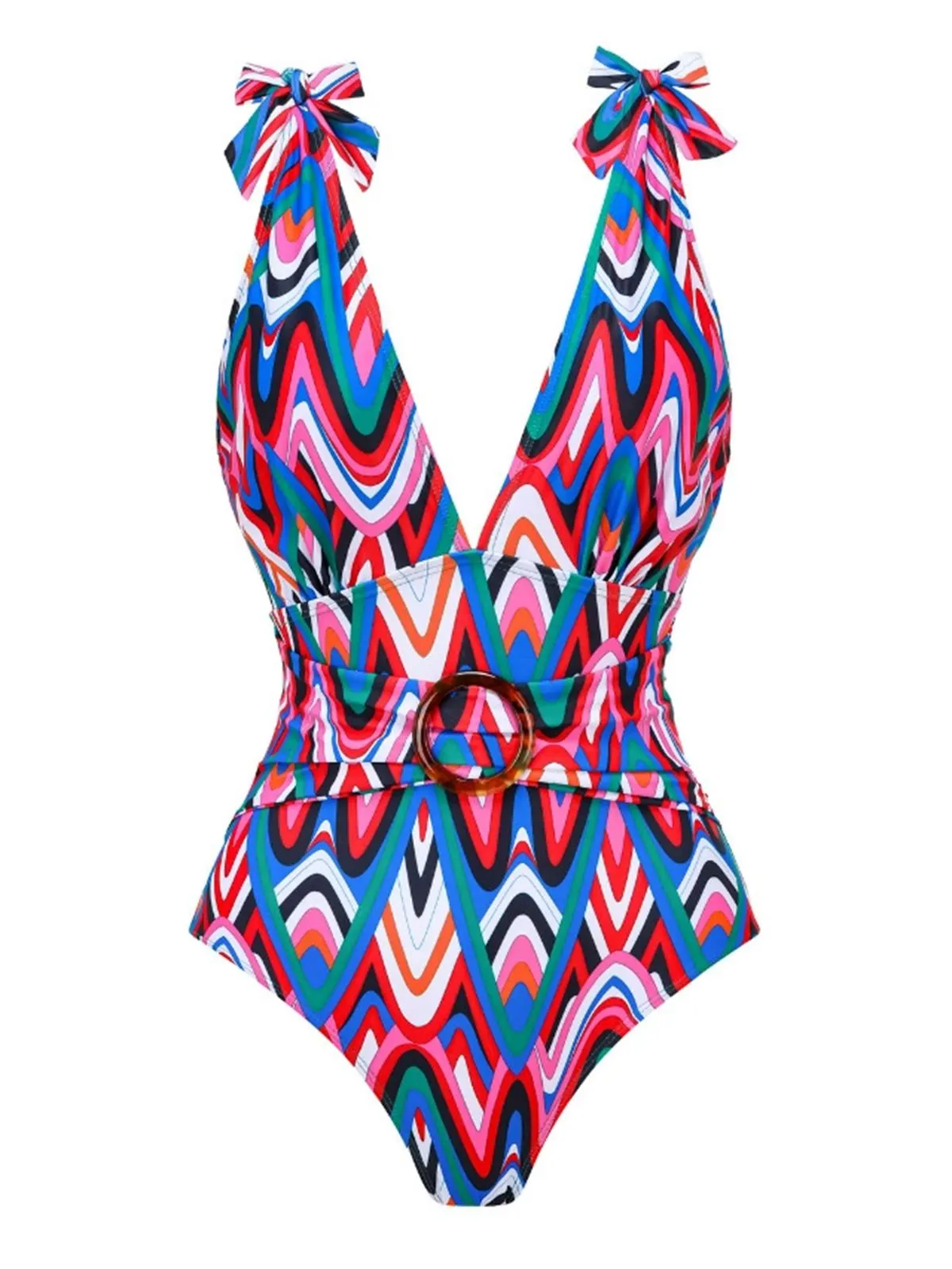 1970s Psychedelic Chevron Deep V-Neck Swimsuit sold by Retro Stage