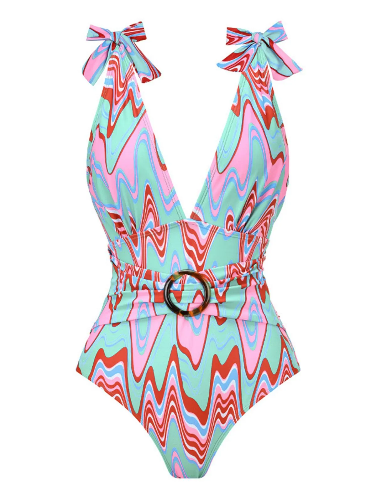 1970s Psychedelic Chevron Deep V-Neck Swimsuit sold by Retro Stage product image thumbnail 5