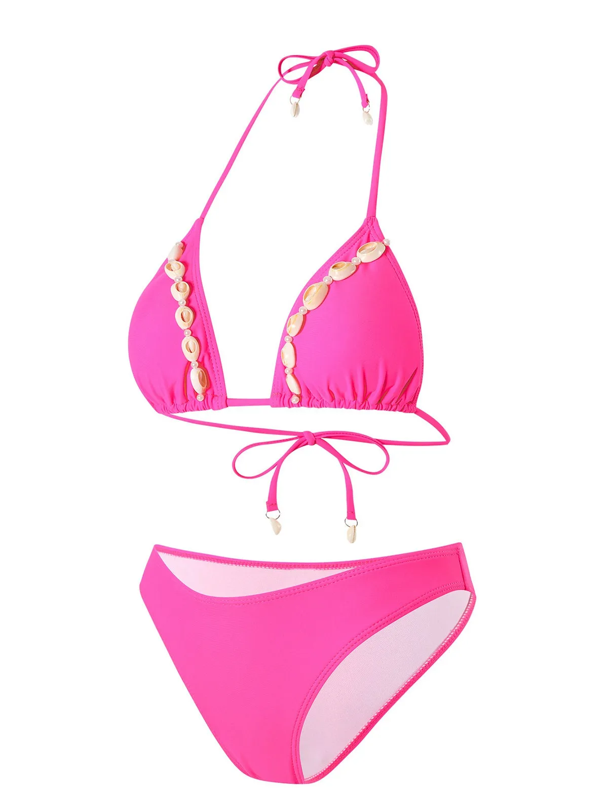 Rose Red 1940s Boho Seashell Halter Bikini Set sold by Retro Stage product image thumbnail 2