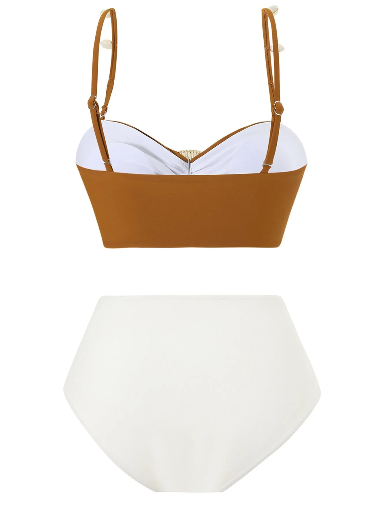 Brown 1940s Colorblock Boho Seashell Bikini Set sold by Retro Stage product image thumbnail 3