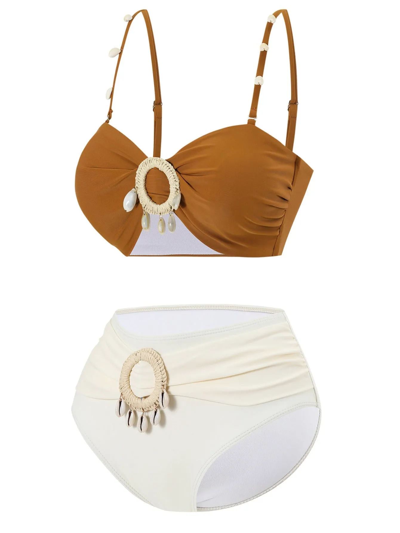 Brown 1940s Colorblock Boho Seashell Bikini Set sold by Retro Stage product image thumbnail 2