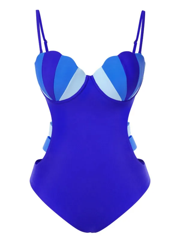 Blue 1950s Seashell Hollow One-Piece Swimsuit sold by Retro Stage