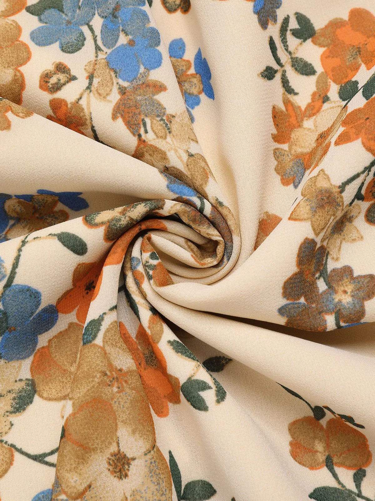 Beige 1930s V-Neck Floral Elastic Waist Dress sold by Retro Stage product image thumbnail 4