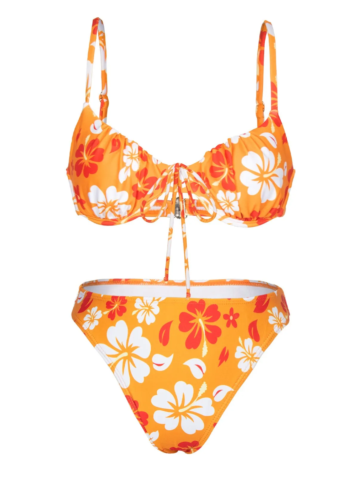 Orange 1950s Silhouette Floral Straps Skirt Bikini sold by Retro Stage product image thumbnail 4