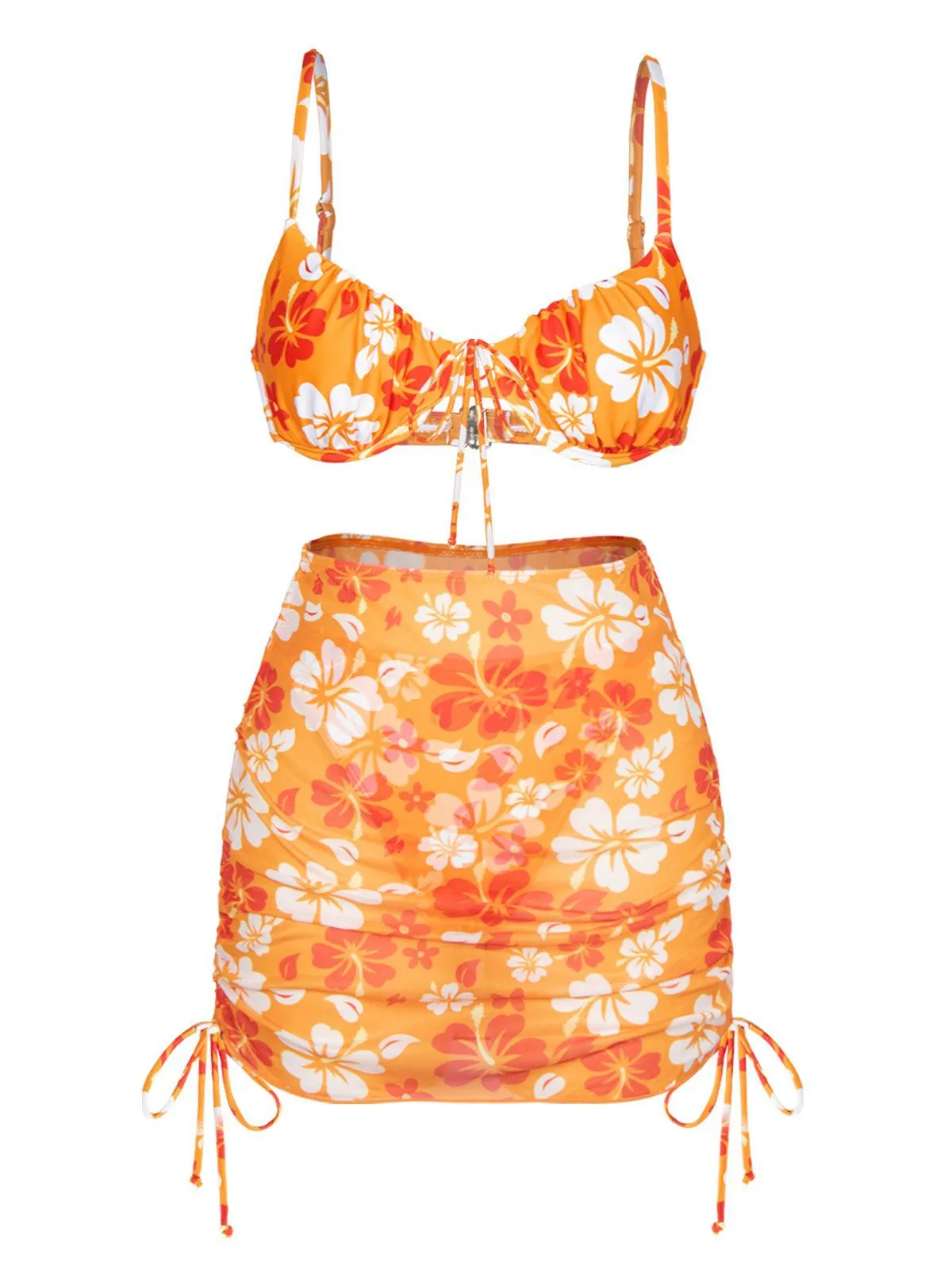 Orange 1950s Silhouette Floral Straps Skirt Bikini sold by Retro Stage