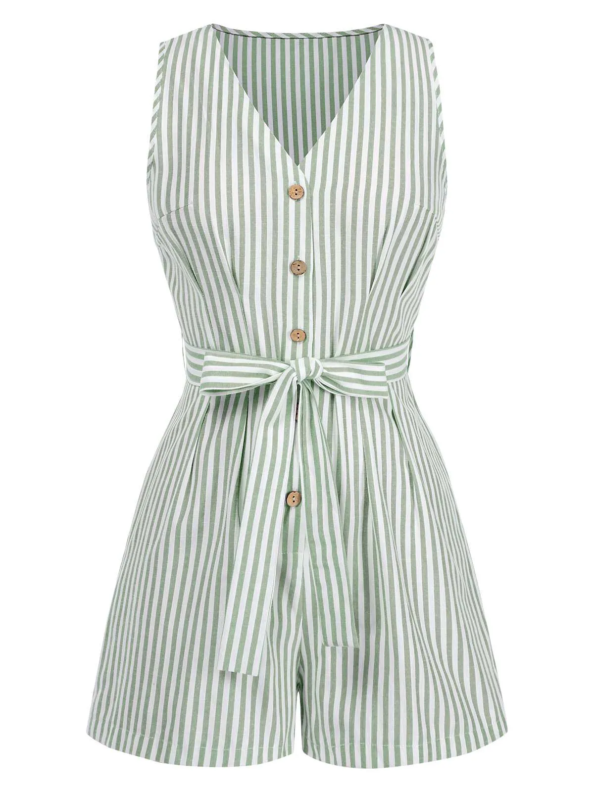 1950s V-Neck Stripes Sleeveless Belted Romper sold by Retro Stage product image thumbnail 4