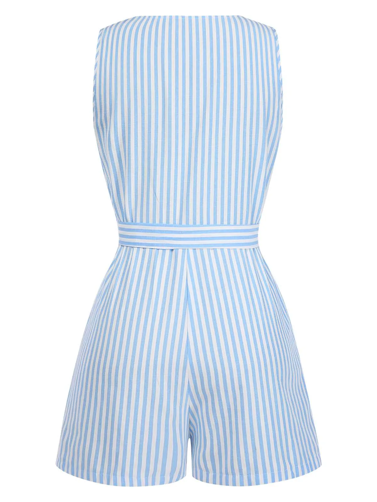 1950s V-Neck Stripes Sleeveless Belted Romper sold by Retro Stage product image thumbnail 2