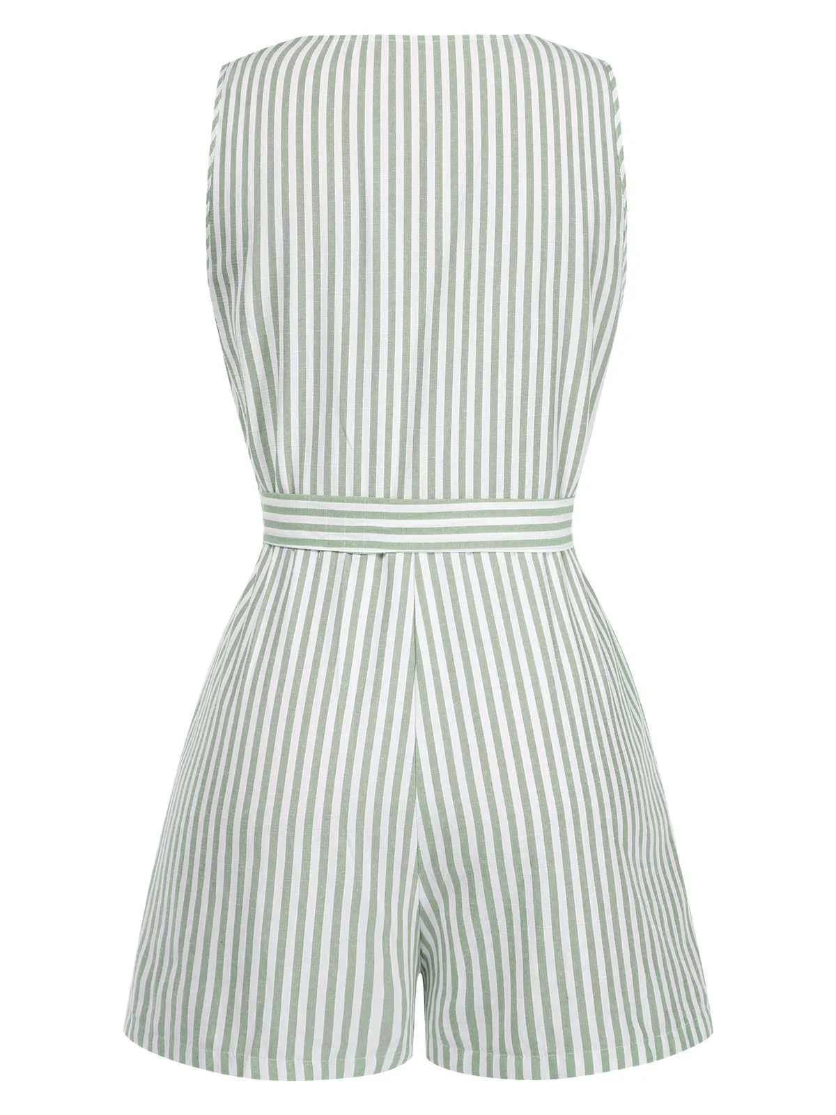 1950s V-Neck Stripes Sleeveless Belted Romper sold by Retro Stage product image thumbnail 5