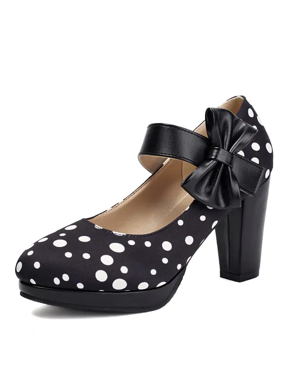 Mary Jane Polka Dots Bowknot Chunky Heels sold by Retro Stage