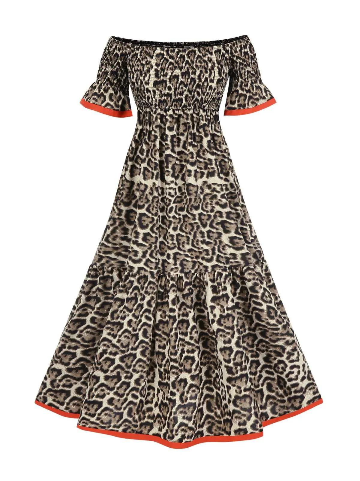 1970s Off-Shoulder Flare Sleeve Leopard Dress sold by Retro Stage
