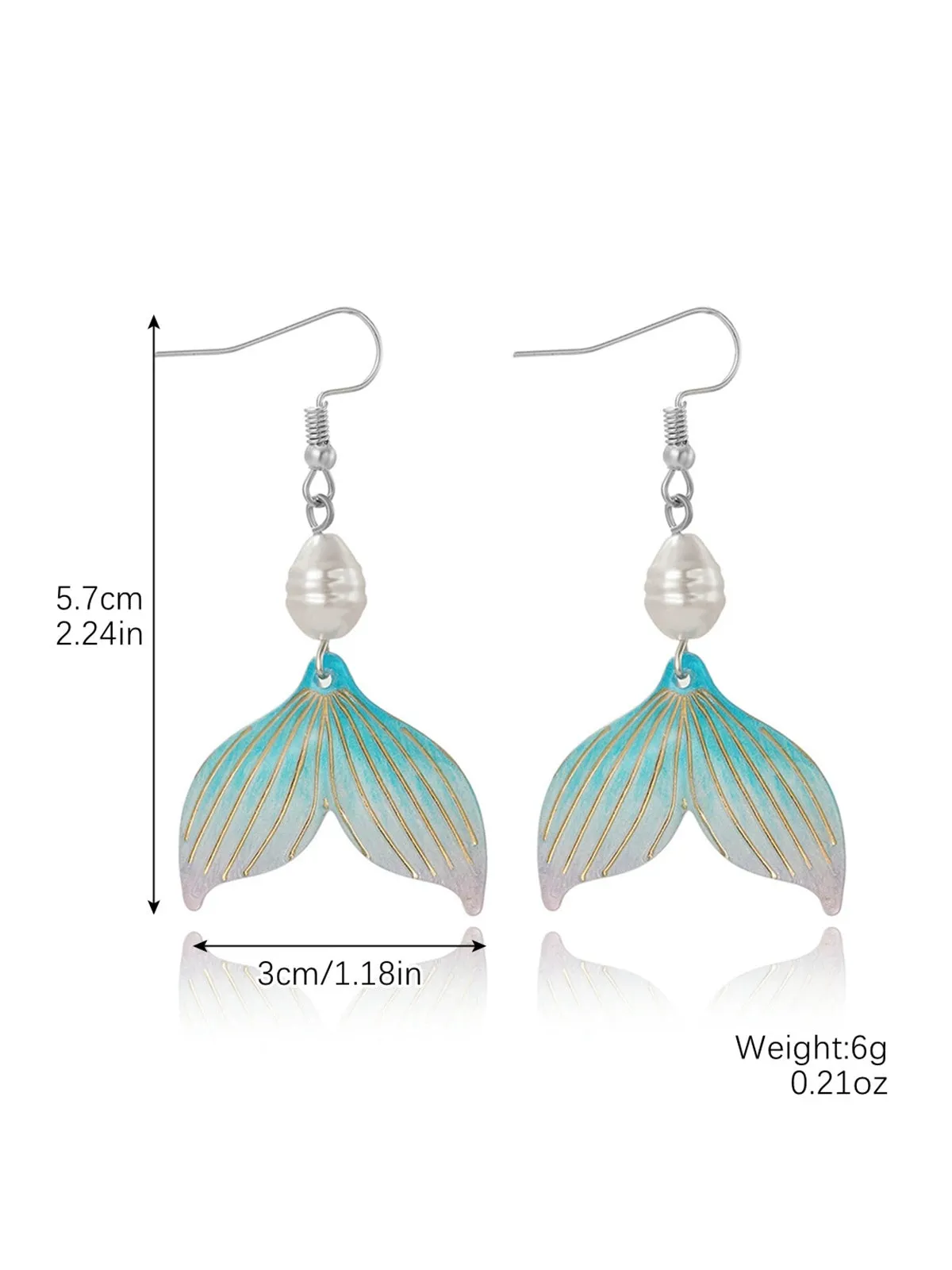 Pearl Mermaid Tail Seashell Dangle Earrings sold by Retro Stage product image thumbnail 3