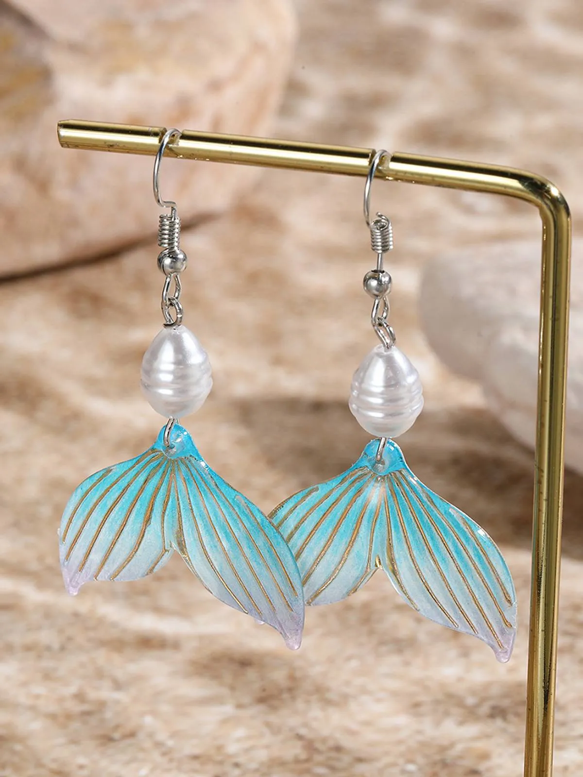 Pearl Mermaid Tail Seashell Dangle Earrings sold by Retro Stage product image thumbnail 2