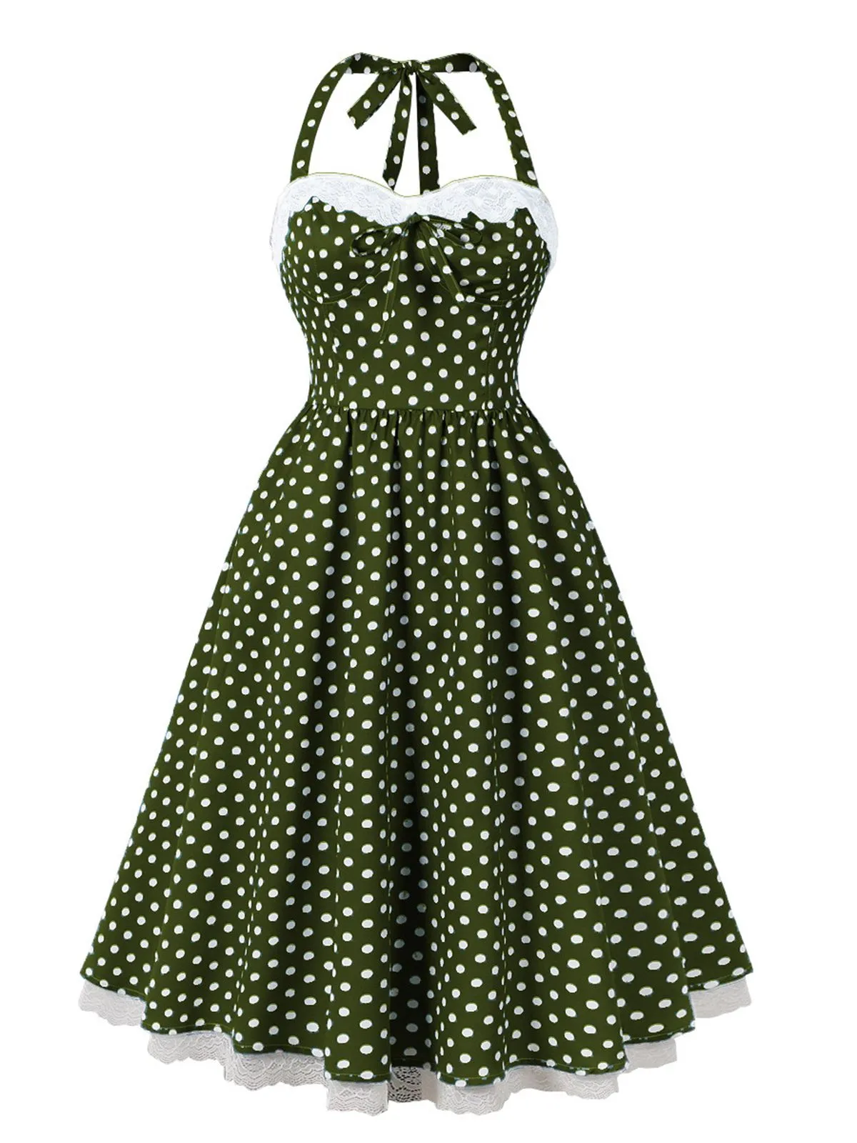 1950s Halter Lace Patchwork Polka Dots Dress sold by Retro Stage product image thumbnail 4